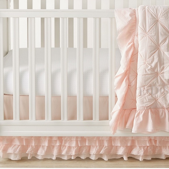 Pottery Barn Kids Sadie Ruffle Organic Cotton Crib Skirt Blush Pink Multi Tiered - Picture 3 of 5